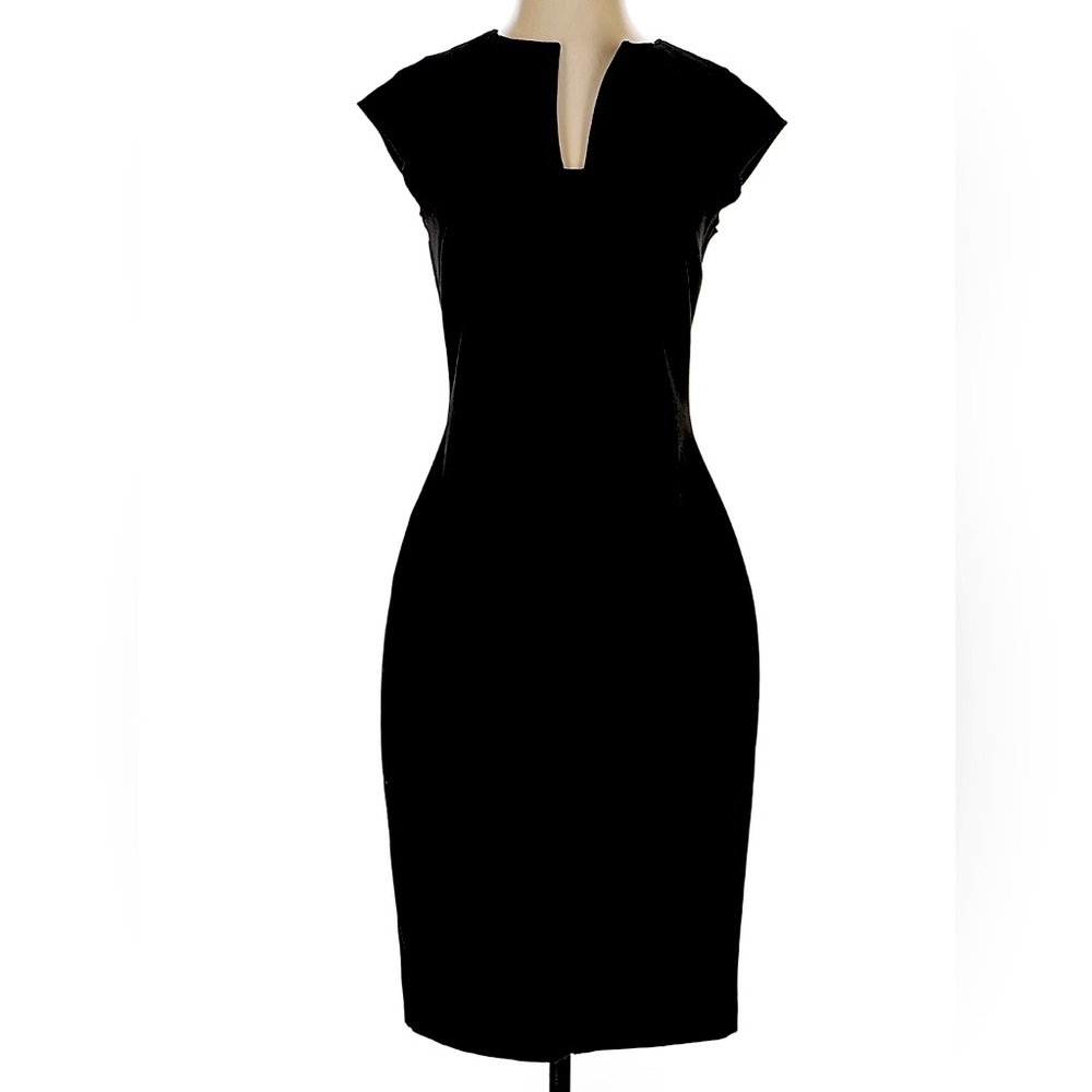 Zara Black Sheath Midi Dress Notch Neck Cap Sleeves